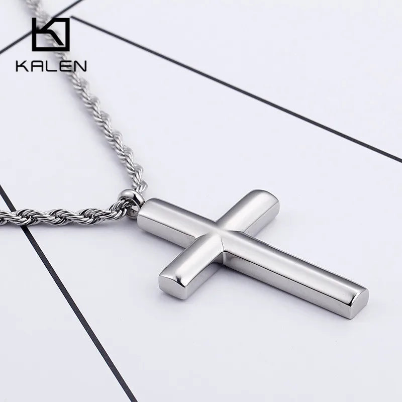 Kalen Mode Kreuz Halsketten Für Männer Hochglanzpoliert 50cm Edelstahl Kreuz Schmuck Halskette Männlich Günstiger Schmuck