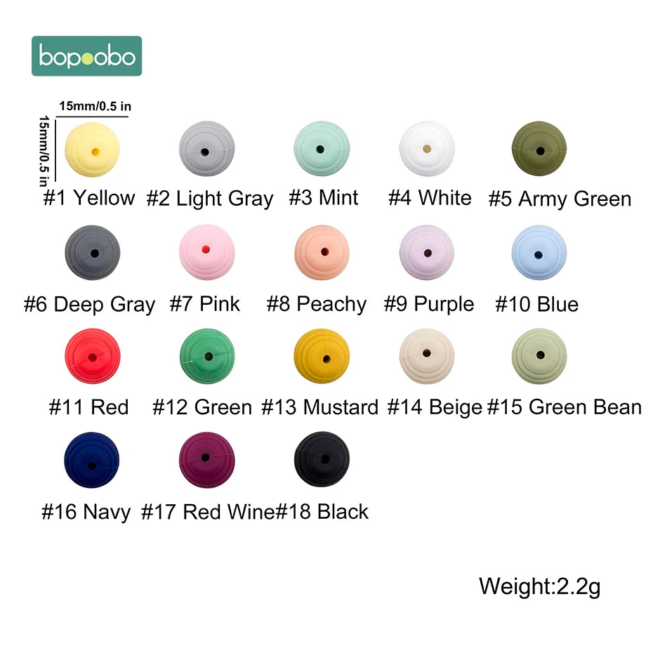 Bopoobo 10 Stück Silikonperlen Baby-Beißring Runde Spiralperlen Lebensmittelqualität 15mm DIY Gewindebohrung BPA-freie Perlen Baby-Beißringe