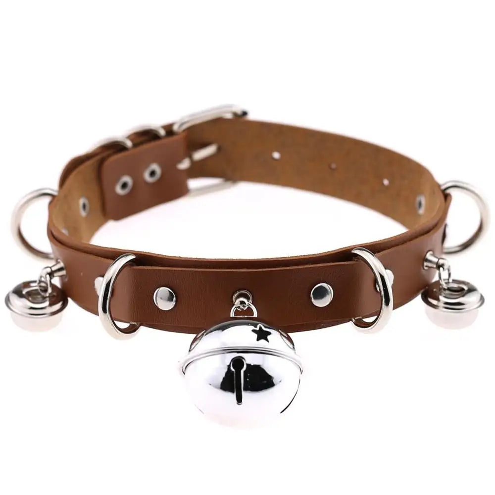 Big Bell Choker Collar For Women Girls Necklace  Metal Leather Chocker Goth Anime Cosplay Jewelry Accessories