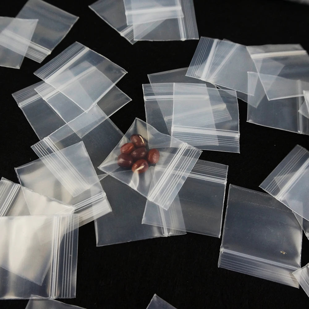 1000 Stück kleine, dickere PE-Druckverschlussbeutel – komplett durchsichtige Ring-Kristall-Verpackungsbeutel, wiederverwendbare Pulver-Reißverschlusssäcke, Minibeutel