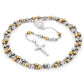 Edelstahl-Perlenkette Goldfarben Rosenkranz-Halsketten Anhänger Jesus Christus Kreuz Lange Kette Herren Damen Schmuck Geschenk NZ009