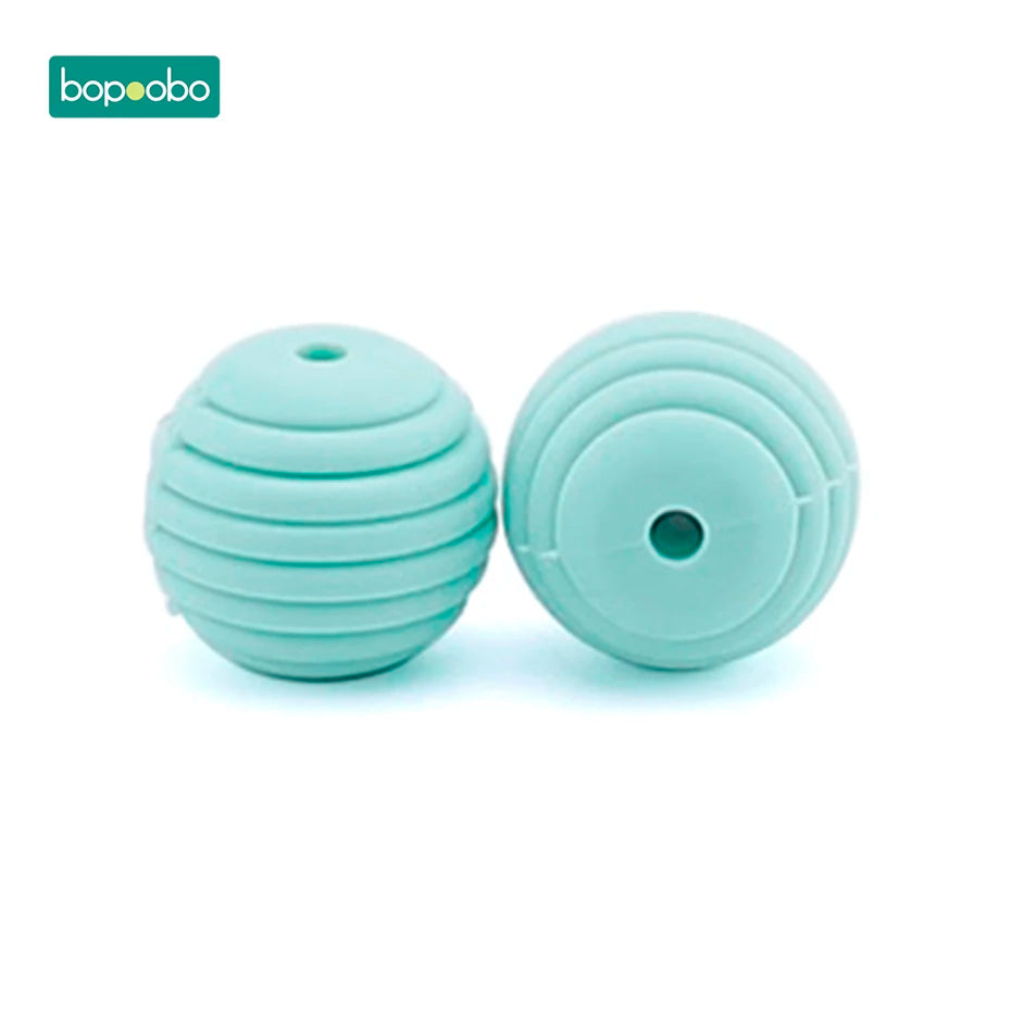 Bopoobo 10 Stück Silikonperlen Baby-Beißring Runde Spiralperlen Lebensmittelqualität 15mm DIY Gewindebohrung BPA-freie Perlen Baby-Beißringe