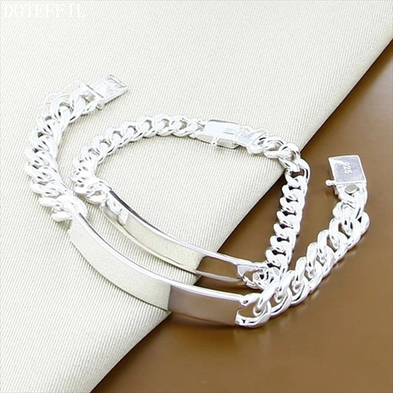 DOTEFFIL 925 Sterling Silber 2 Stücke Armband 10mm Glatte Seitenkette für Herren Damen Hochzeit Verlobung Party Schmuck