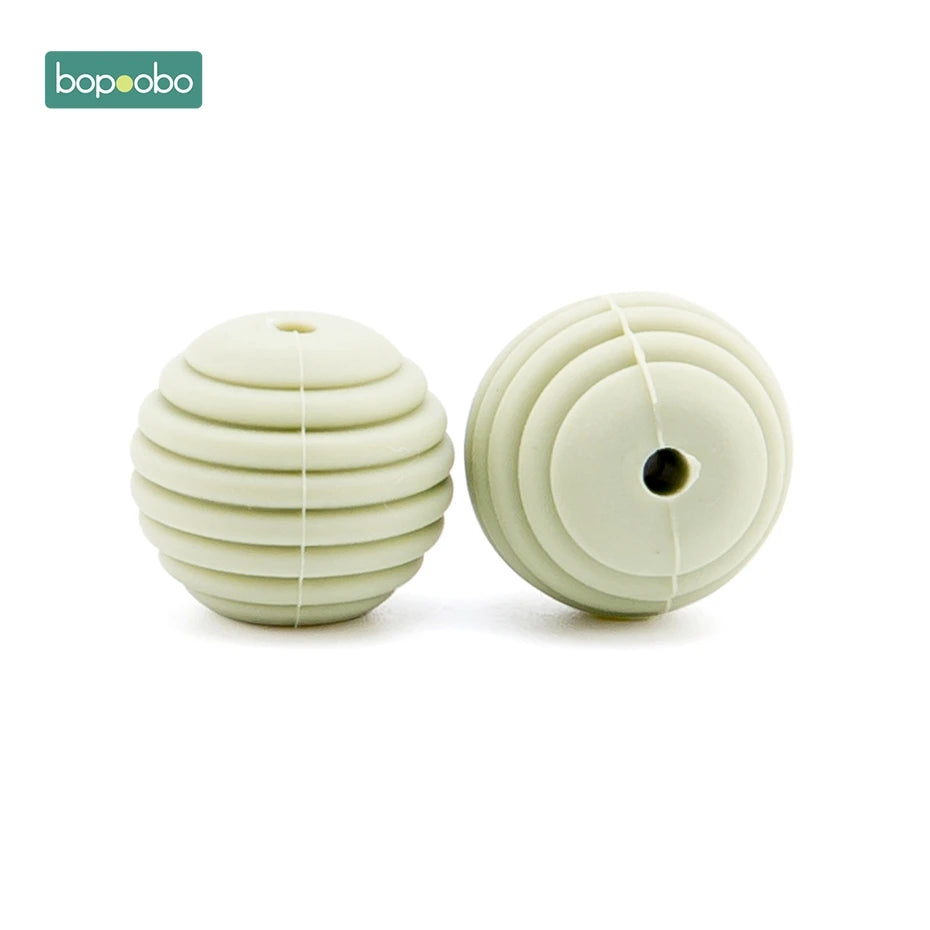 Bopoobo 10 Stück Silikonperlen Baby-Beißring Runde Spiralperlen Lebensmittelqualität 15mm DIY Gewindebohrung BPA-freie Perlen Baby-Beißringe