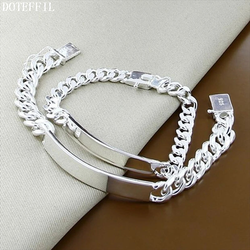 DOTEFFIL 925 Sterling Silber 2 Stücke Armband 10mm Glatte Seitenkette für Herren Damen Hochzeit Verlobung Party Schmuck