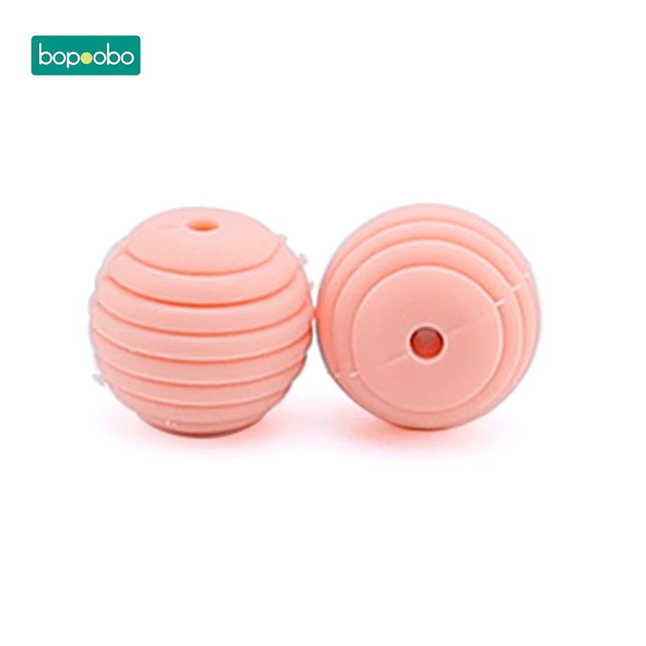 Bopoobo 10 Stück Silikonperlen Baby-Beißring Runde Spiralperlen Lebensmittelqualität 15mm DIY Gewindebohrung BPA-freie Perlen Baby-Beißringe