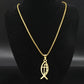 Ichthys Jesus Fisch Kreuz Christus Gott Anhänger Halskette für Frauen Männer Edelstahl Goldfarbe Christliche Kette Schmuck N1482S02