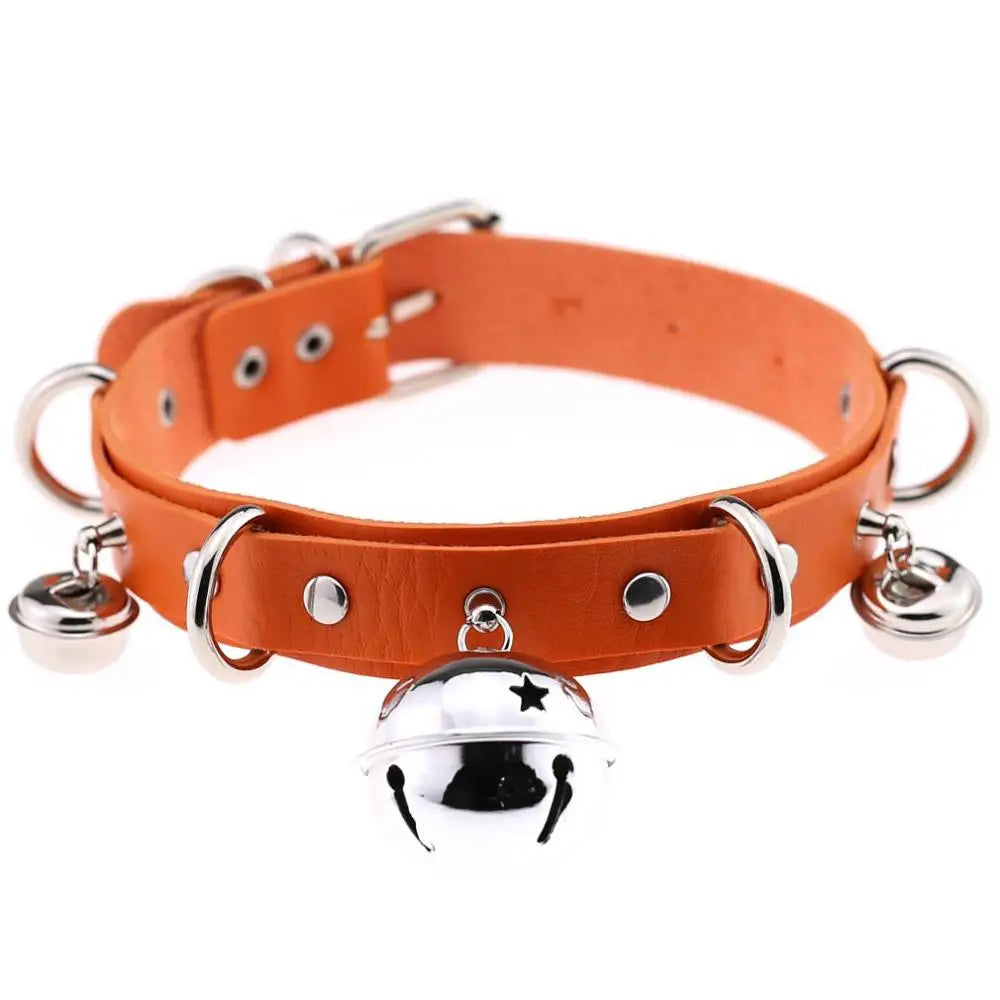Big Bell Choker Collar For Women Girls Necklace  Metal Leather Chocker Goth Anime Cosplay Jewelry Accessories