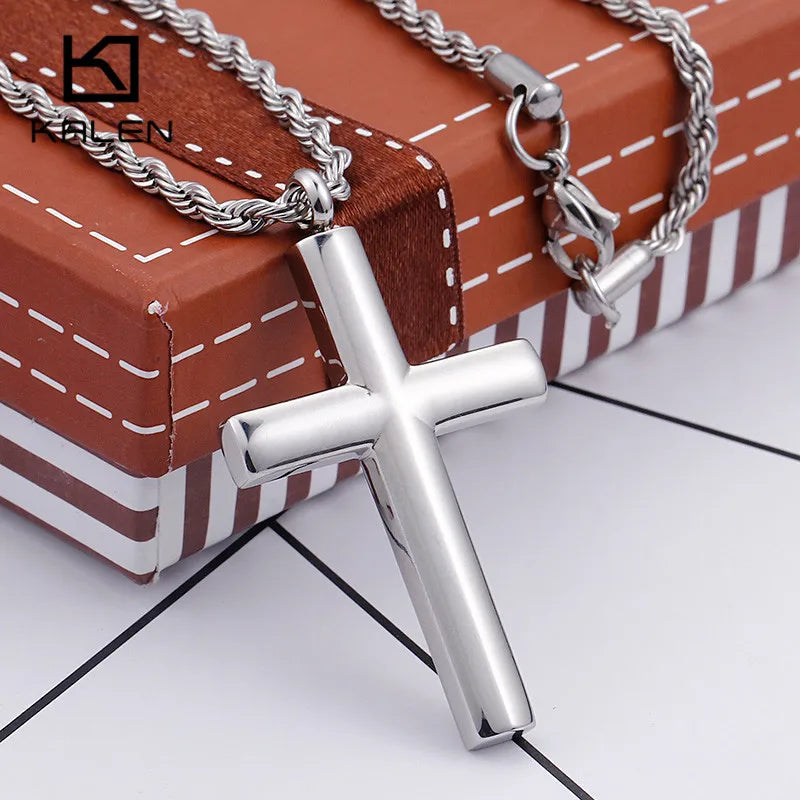 Kalen Mode Kreuz Halsketten Für Männer Hochglanzpoliert 50cm Edelstahl Kreuz Schmuck Halskette Männlich Günstiger Schmuck