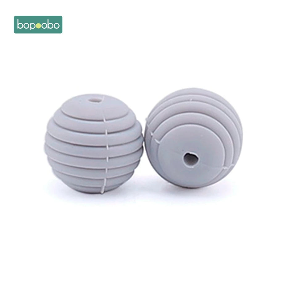 Bopoobo 10 Stück Silikonperlen Baby-Beißring Runde Spiralperlen Lebensmittelqualität 15mm DIY Gewindebohrung BPA-freie Perlen Baby-Beißringe