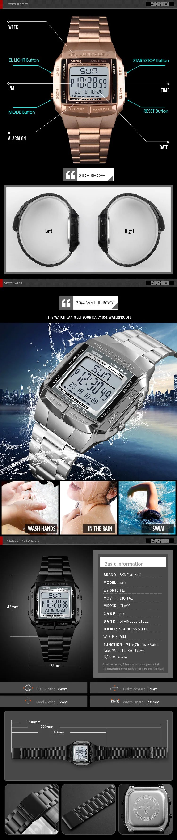 aleSKMEI Military Sports Watches Electronic Mens Watches Top Brand Luxury M Clock Waterproof LED Digital Watch Relogio Masculino