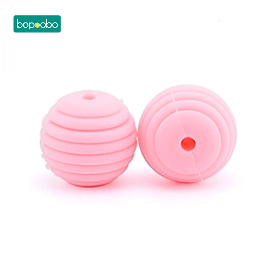 Bopoobo 10 Stück Silikonperlen Baby-Beißring Runde Spiralperlen Lebensmittelqualität 15mm DIY Gewindebohrung BPA-freie Perlen Baby-Beißringe