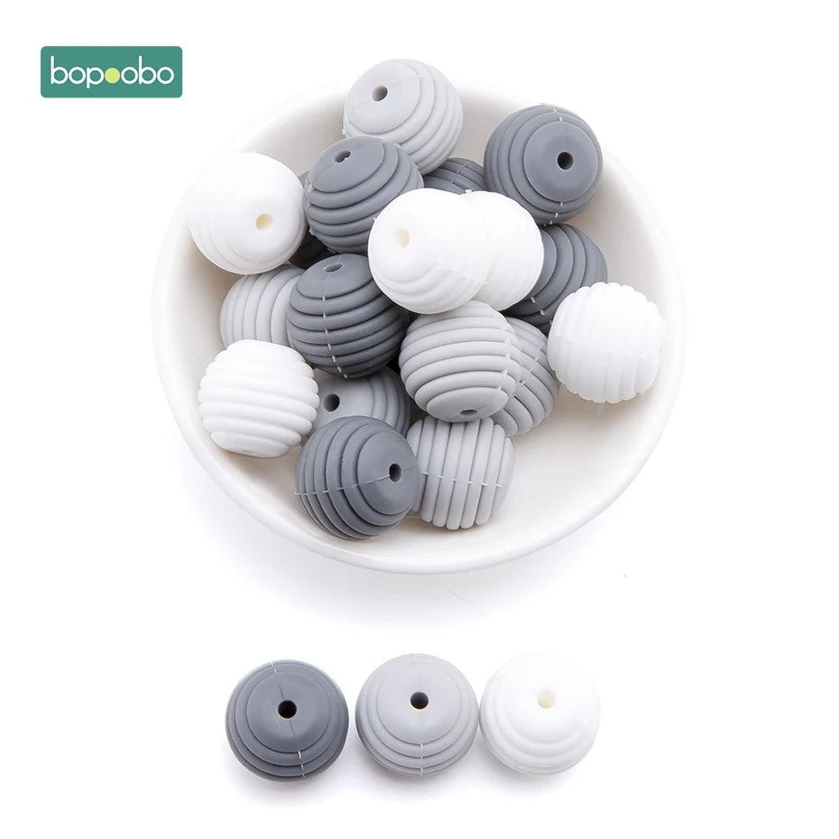 Bopoobo 10 Stück Silikonperlen Baby-Beißring Runde Spiralperlen Lebensmittelqualität 15mm DIY Gewindebohrung BPA-freie Perlen Baby-Beißringe