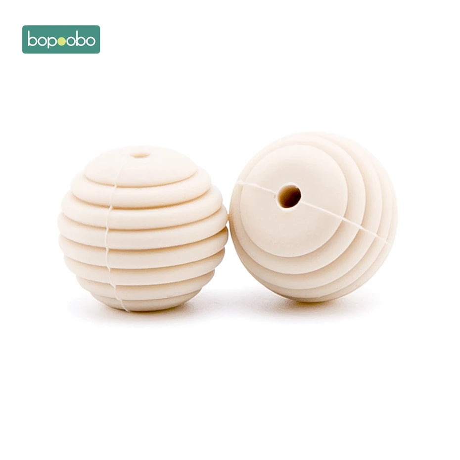 Bopoobo 10 Stück Silikonperlen Baby-Beißring Runde Spiralperlen Lebensmittelqualität 15mm DIY Gewindebohrung BPA-freie Perlen Baby-Beißringe