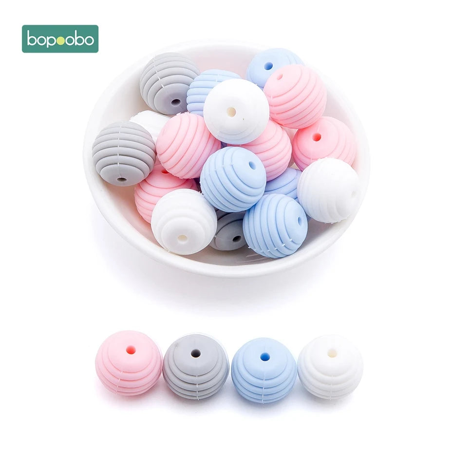 Bopoobo 10 Stück Silikonperlen Baby-Beißring Runde Spiralperlen Lebensmittelqualität 15mm DIY Gewindebohrung BPA-freie Perlen Baby-Beißringe