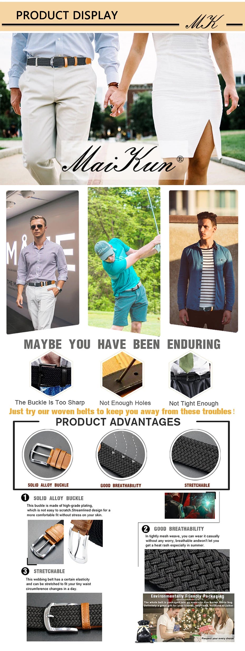 MaiKun Herren Gürtel für Männer Gürtel Metallschnalle Elastischer Herren Gürtel Militärtaktischer Gürtel