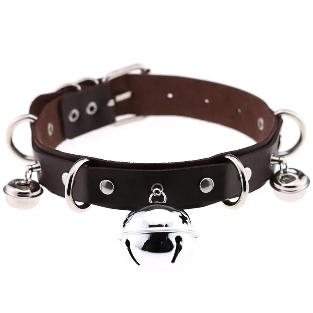 Big Bell Choker Collar For Women Girls Necklace  Metal Leather Chocker Goth Anime Cosplay Jewelry Accessories