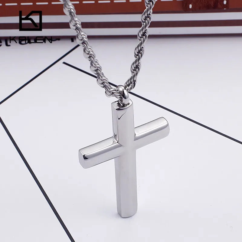 Kalen Mode Kreuz Halsketten Für Männer Hochglanzpoliert 50cm Edelstahl Kreuz Schmuck Halskette Männlich Günstiger Schmuck