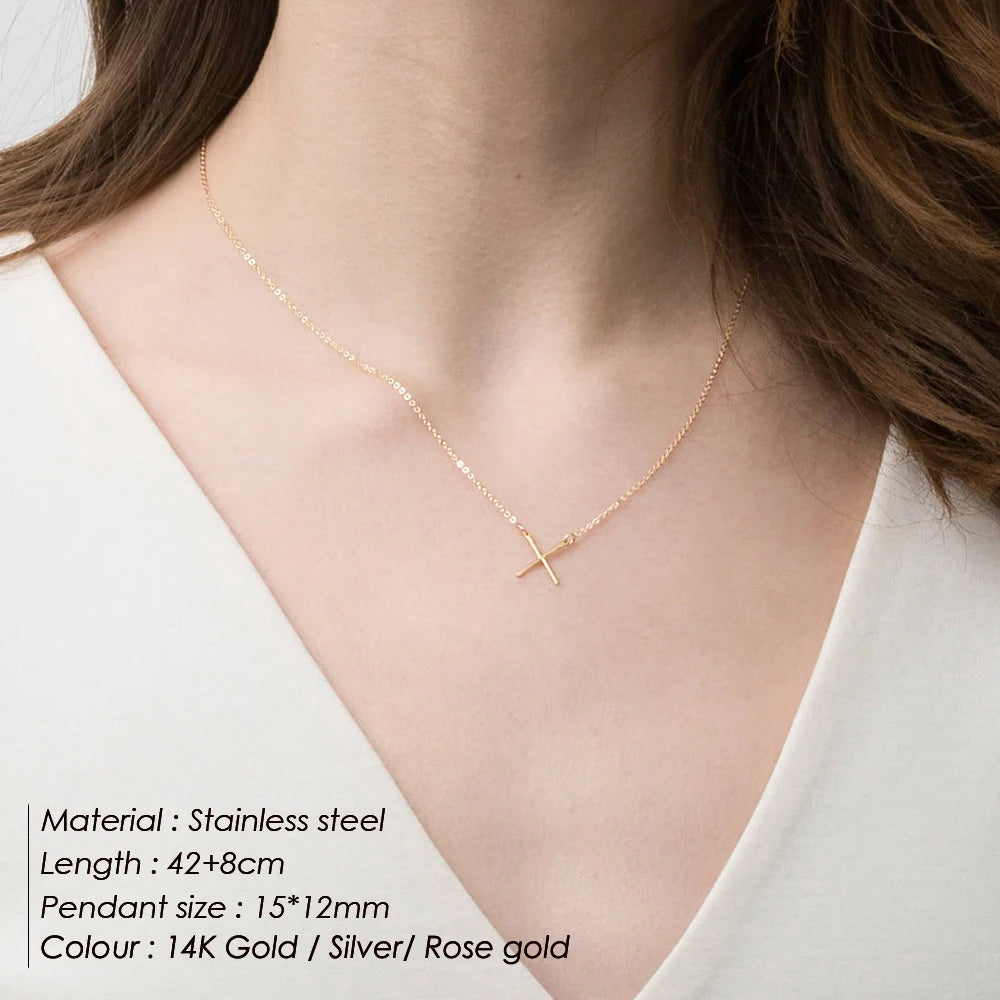 e-Manco Punk Edelstahl Halskette Damen Stylische X-Form Anhänger Halskette Einfache Dünne Halskette für Frauen Modeschmuck