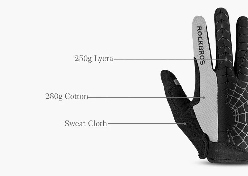 ROCKBROS Fahrradhandschuhe Schwammpolster Lange Finger Motorradhandschuhe für Fahrrad Mountainbike Handschuhe Touchscreen MTB Handschuhe