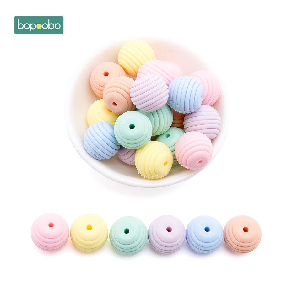 Bopoobo 10 Stück Silikonperlen Baby-Beißring Runde Spiralperlen Lebensmittelqualität 15mm DIY Gewindebohrung BPA-freie Perlen Baby-Beißringe