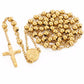 Edelstahl-Perlenkette Goldfarben Rosenkranz-Halsketten Anhänger Jesus Christus Kreuz Lange Kette Herren Damen Schmuck Geschenk NZ009