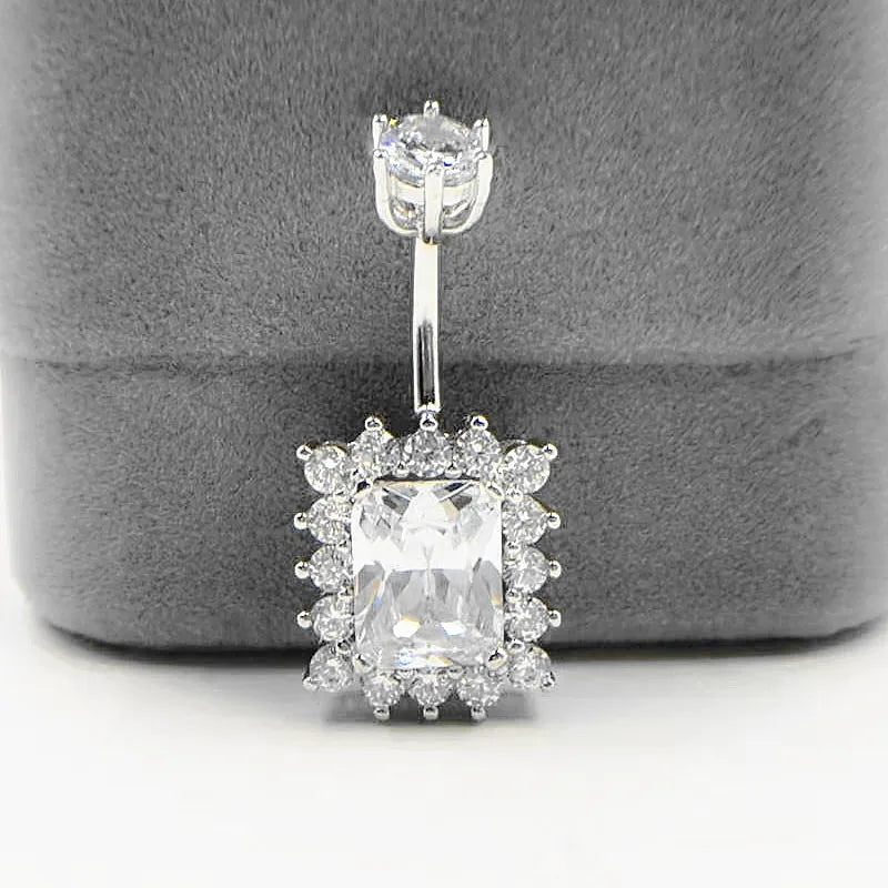 Bauchpiercing aus 925er Sterlingsilber, quadratischer Zirkonia, modischer Bauchnabel-Piercingschmuck