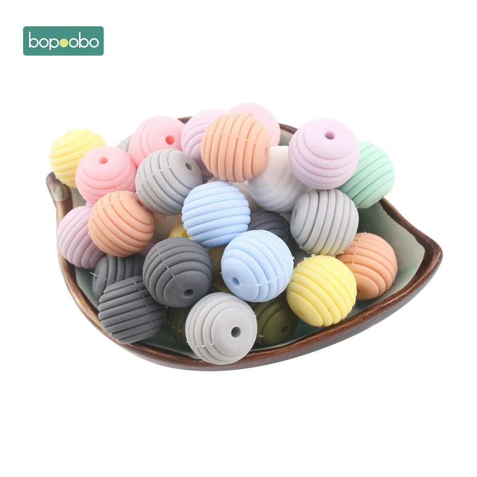 Bopoobo 10 Stück Silikonperlen Baby-Beißring Runde Spiralperlen Lebensmittelqualität 15mm DIY Gewindebohrung BPA-freie Perlen Baby-Beißringe