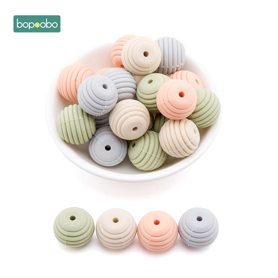 Bopoobo 10 Stück Silikonperlen Baby-Beißring Runde Spiralperlen Lebensmittelqualität 15mm DIY Gewindebohrung BPA-freie Perlen Baby-Beißringe