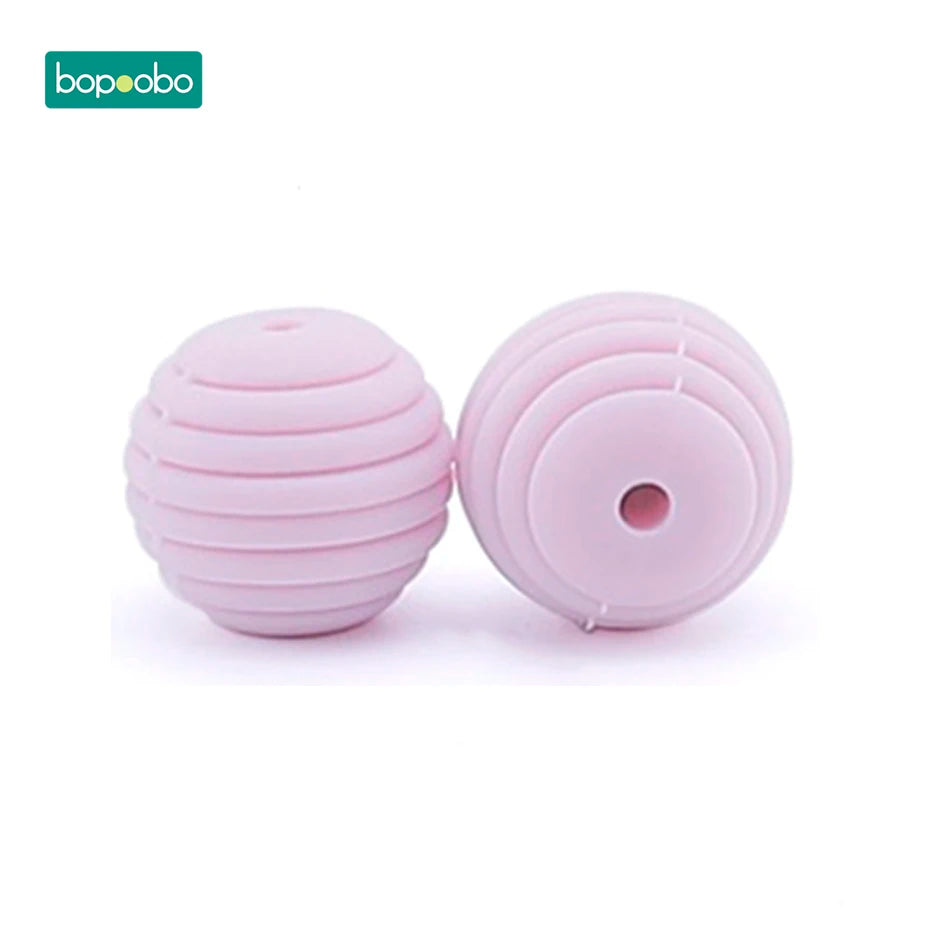 Bopoobo 10 Stück Silikonperlen Baby-Beißring Runde Spiralperlen Lebensmittelqualität 15mm DIY Gewindebohrung BPA-freie Perlen Baby-Beißringe