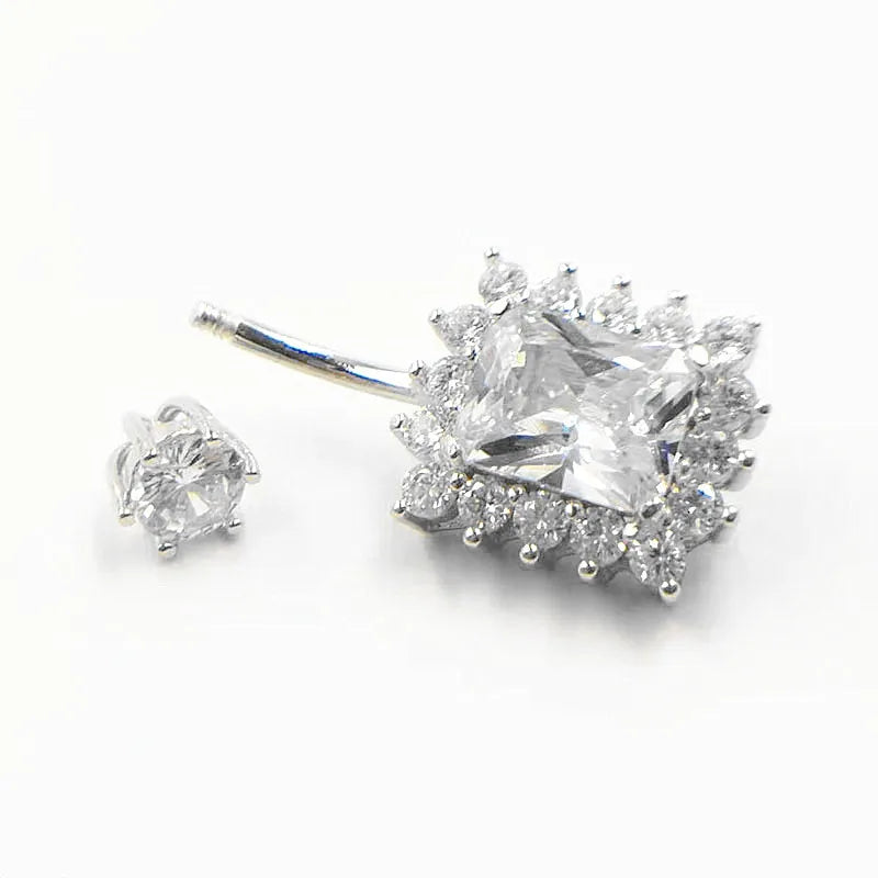 Bauchpiercing aus 925er Sterlingsilber, quadratischer Zirkonia, modischer Bauchnabel-Piercingschmuck
