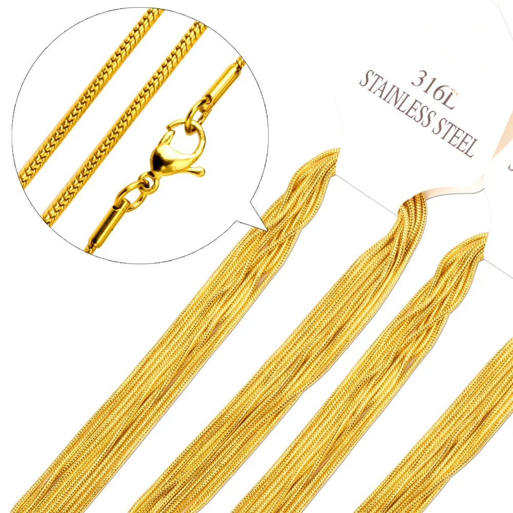 LUXUSTEEL 1mm Stainless Steel Round Snake Chain Necklace Steel/Golden Color Women Necklaces 10pcs/Lots DIY Wholesale Inoxidable