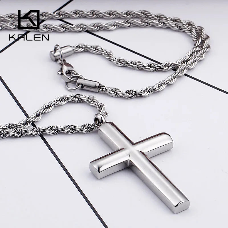 Kalen Mode Kreuz Halsketten Für Männer Hochglanzpoliert 50cm Edelstahl Kreuz Schmuck Halskette Männlich Günstiger Schmuck