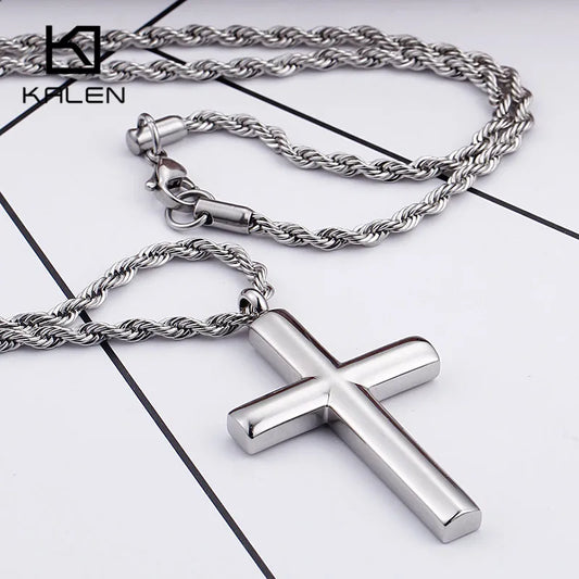 Kalen Mode Kreuz Halsketten Für Männer Hochglanzpoliert 50cm Edelstahl Kreuz Schmuck Halskette Männlich Günstiger Schmuck