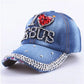 WJ7621 Damen Denimstoff Künstliche Steine Bling Bling Rot I Love Heart Jesus Baumwoll-Baseballkappen Anpassen