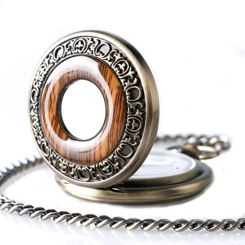 Vintage Wood Round Case Pocket Watch Luxury Quartz Analog Half Hunter for Men Women Fob Wooden Watch with Chain Top Gift Ulzzang