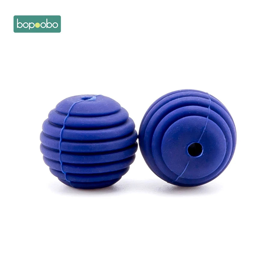 Bopoobo 10 Stück Silikonperlen Baby-Beißring Runde Spiralperlen Lebensmittelqualität 15mm DIY Gewindebohrung BPA-freie Perlen Baby-Beißringe