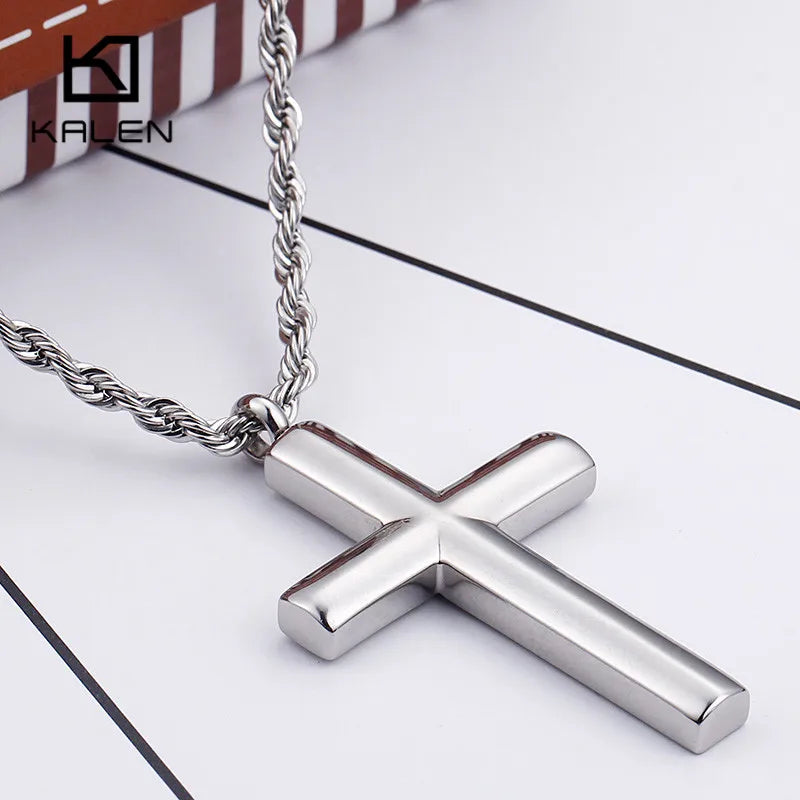 Kalen Mode Kreuz Halsketten Für Männer Hochglanzpoliert 50cm Edelstahl Kreuz Schmuck Halskette Männlich Günstiger Schmuck