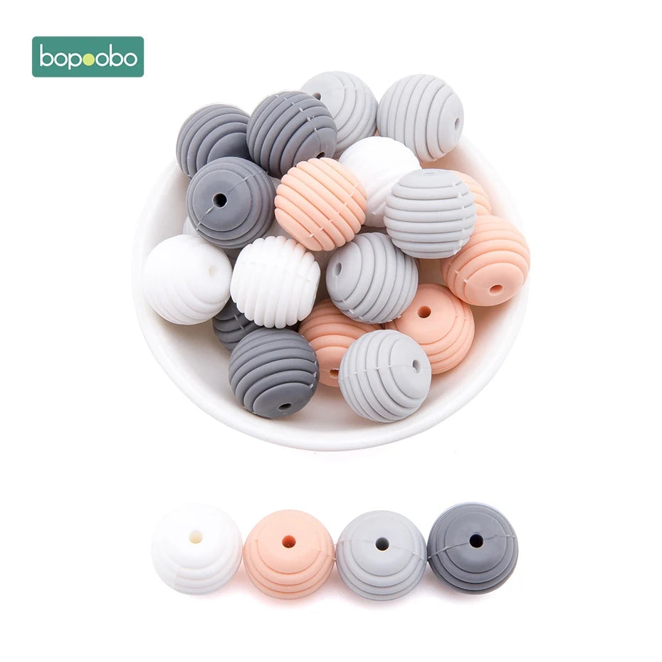 Bopoobo 10 Stück Silikonperlen Baby-Beißring Runde Spiralperlen Lebensmittelqualität 15mm DIY Gewindebohrung BPA-freie Perlen Baby-Beißringe
