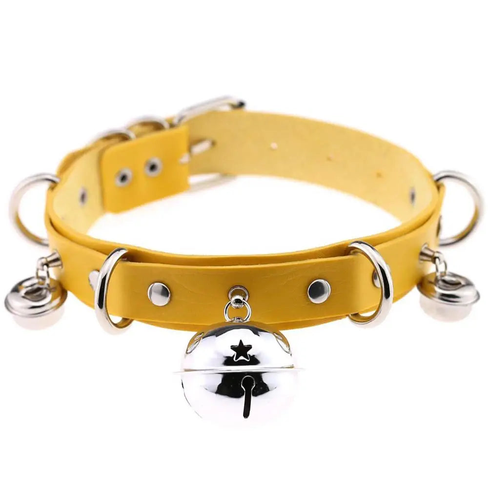 Big Bell Choker Collar For Women Girls Necklace  Metal Leather Chocker Goth Anime Cosplay Jewelry Accessories