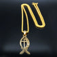 Ichthys Jesus Fisch Kreuz Christus Gott Anhänger Halskette für Frauen Männer Edelstahl Goldfarbe Christliche Kette Schmuck N1482S02