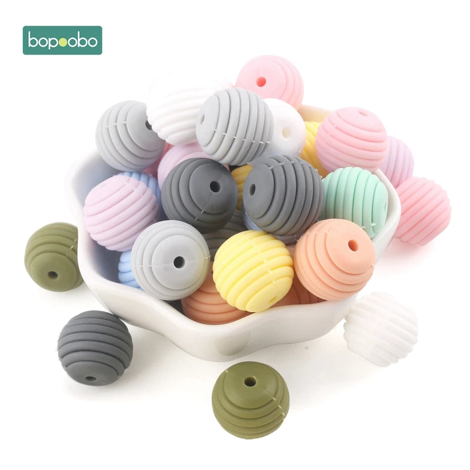 Bopoobo 10 Stück Silikonperlen Baby-Beißring Runde Spiralperlen Lebensmittelqualität 15mm DIY Gewindebohrung BPA-freie Perlen Baby-Beißringe