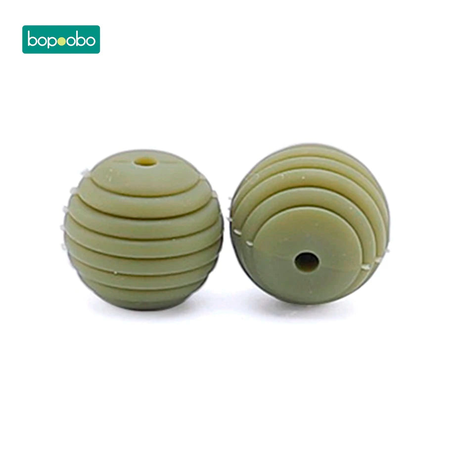 Bopoobo 10 Stück Silikonperlen Baby-Beißring Runde Spiralperlen Lebensmittelqualität 15mm DIY Gewindebohrung BPA-freie Perlen Baby-Beißringe