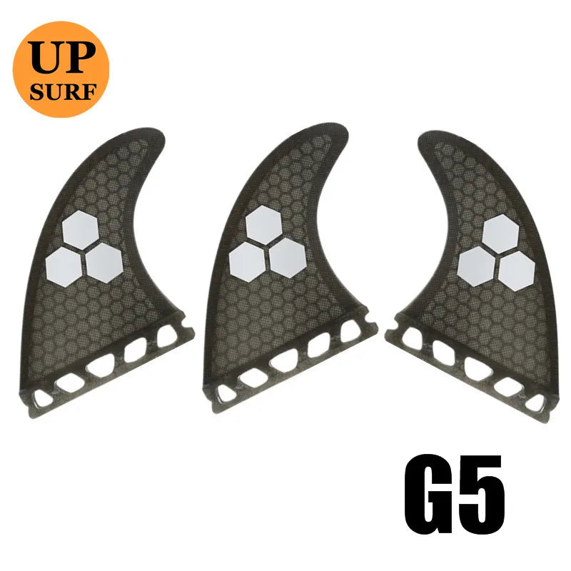 Surfbrett Flossen Set Tri Finnen UPSURF Future S/M/L Honeycomb Fiberglas Orange/Gelb/Blau/Grau/Grün mit schwarzem Logo Funboard Finnen