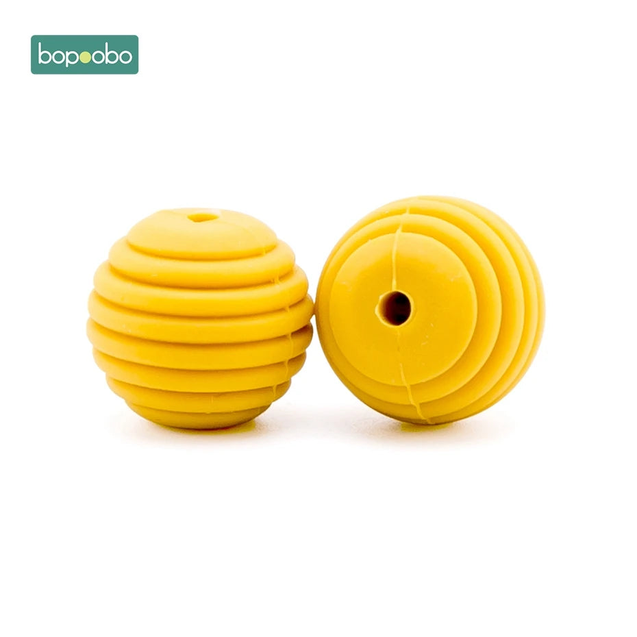 Bopoobo 10 Stück Silikonperlen Baby-Beißring Runde Spiralperlen Lebensmittelqualität 15mm DIY Gewindebohrung BPA-freie Perlen Baby-Beißringe