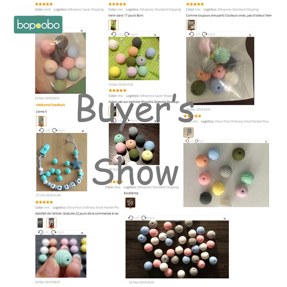 Bopoobo 10 Stück Silikonperlen Baby-Beißring Runde Spiralperlen Lebensmittelqualität 15mm DIY Gewindebohrung BPA-freie Perlen Baby-Beißringe