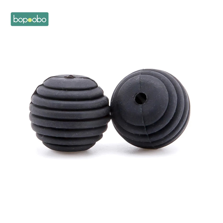 Bopoobo 10 Stück Silikonperlen Baby-Beißring Runde Spiralperlen Lebensmittelqualität 15mm DIY Gewindebohrung BPA-freie Perlen Baby-Beißringe
