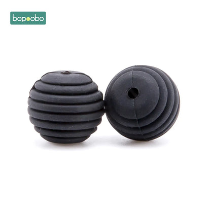 Bopoobo 10 Stück Silikonperlen Baby-Beißring Runde Spiralperlen Lebensmittelqualität 15mm DIY Gewindebohrung BPA-freie Perlen Baby-Beißringe