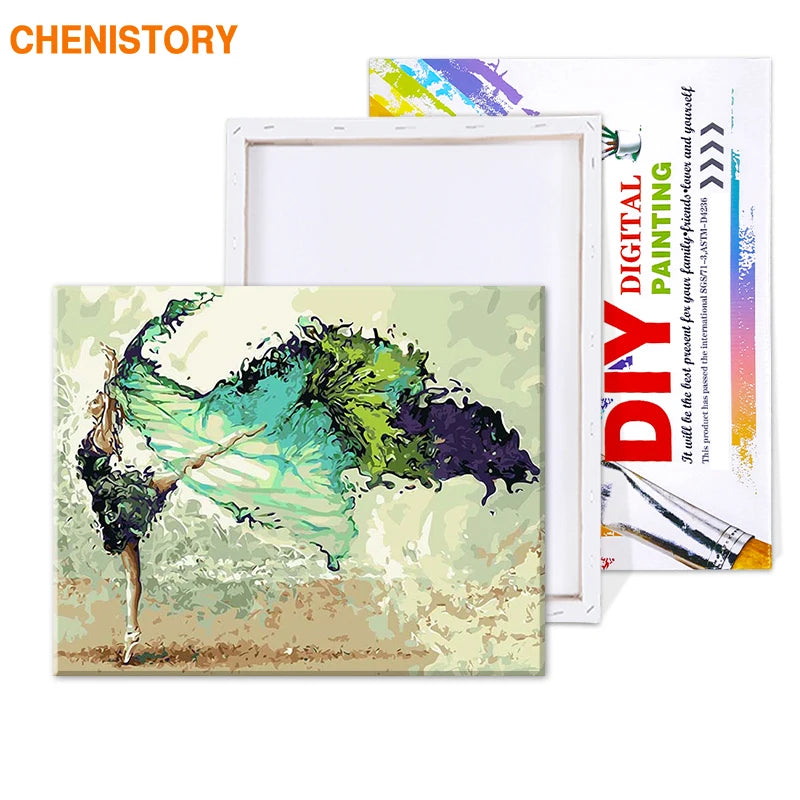 CHENISTORY Rahmenlose Malerei & Kalligraphie Tänzerin DIY Malen nach Zahlen Modernes Wandbild Einzigartiges Geschenk für Heimdekoration 60x75