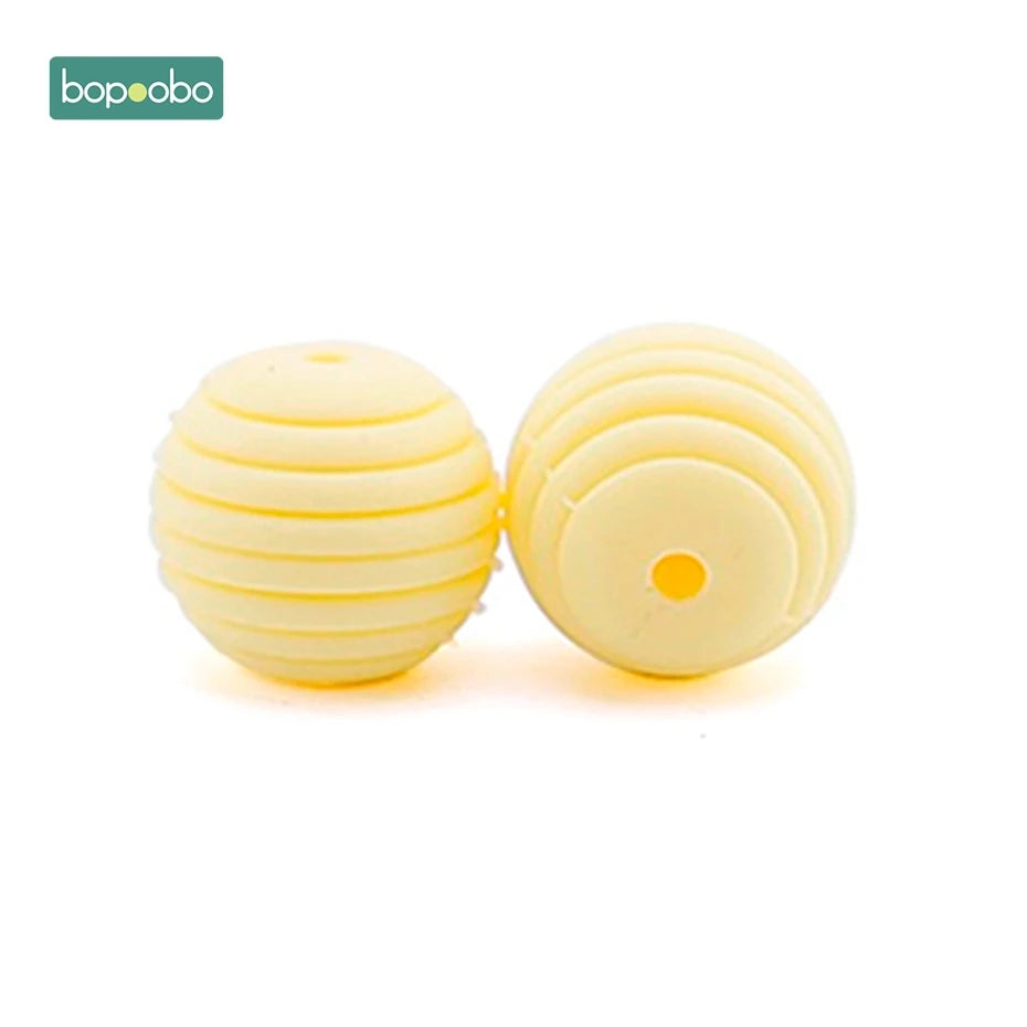 Bopoobo 10 Stück Silikonperlen Baby-Beißring Runde Spiralperlen Lebensmittelqualität 15mm DIY Gewindebohrung BPA-freie Perlen Baby-Beißringe